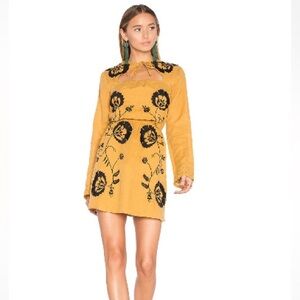 Tularosa Mustard Dress with Black Floral Design